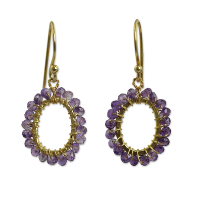 24k Gold Plated Hand Knotted Amethyst Earrings from Thailand
