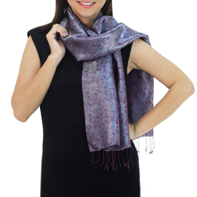 Two-tone Floral Pattern Hand Woven Scarf from Thailand