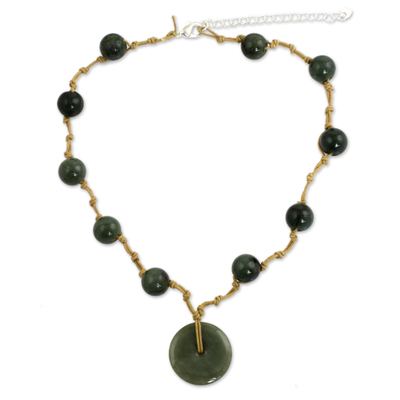 Jade Pendant Necklace on Knotted Cords from Thailand