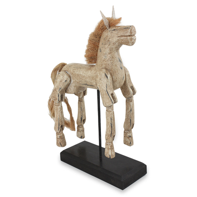 Artisan Crafted Wood Horse Sculpture with Antique Look