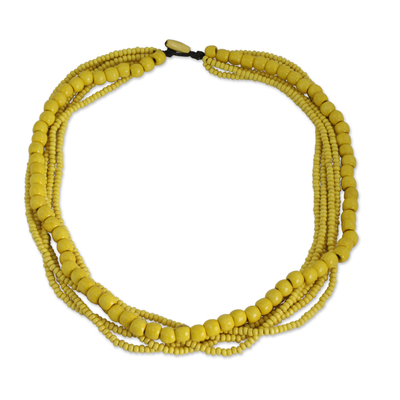 Yellow Wood Bead Necklace Hand Crafted in Thailand