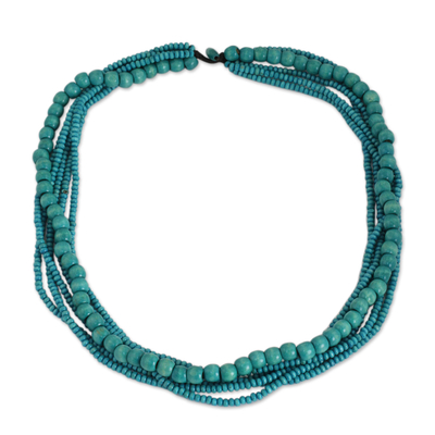 Hand Crafted Necklace with Turquoise Blue Wood Beads