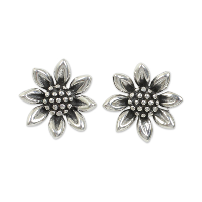 Handmade Sterling Silver Sunflower Earrings from Thailand