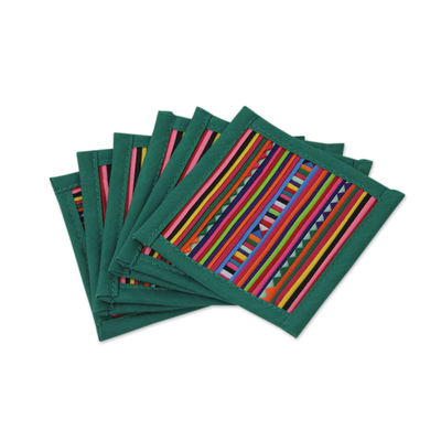 Hand Made Multicolored Cotton Patchwork Coasters (Set of 6)