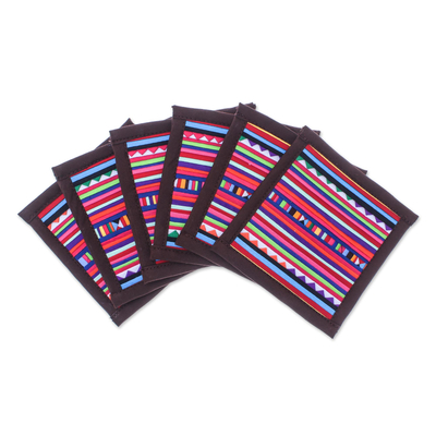 Hand Crafted Brown Cotton Patchwork Coasters (Set of 6)