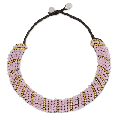 Beaded Pink Quartz and Brass Handmade Thai Necklace