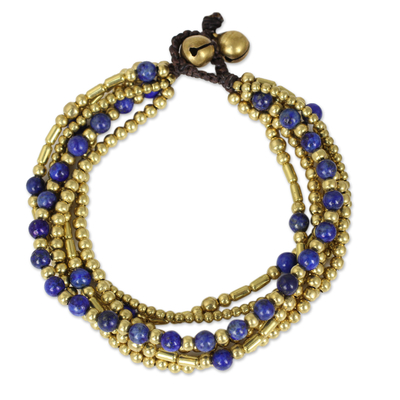 Lapis Lazuli Brass Beaded Bracelet Crafted by Hand