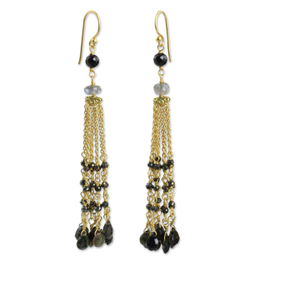 Gold Plated Earrings with Labradorite Tourmaline and Spinel