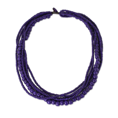Purple Wood Bead Necklace Hand Crafted in Thailand