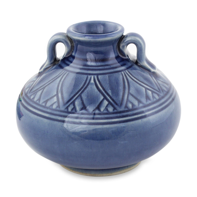 Dark Blue Classic Thai Celadon Ceramic Vase