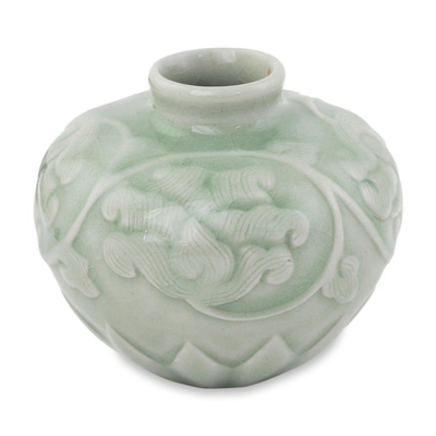 Thai Hand Crafted Petite Celadon Ceramic Vase