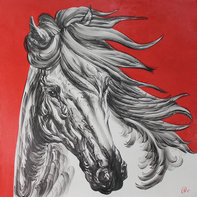 Signed Thai Expressionist Horse Painting
