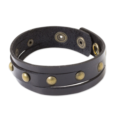 Handcrafted Thai Black Leather Bracelet for Men