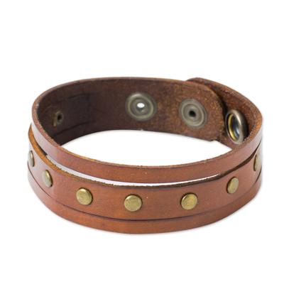 Fair Trade Thai Russet Brown Leather Bracelet for Men