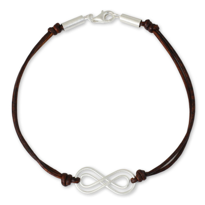 Sterling Silver and Brown Leather Bracelet from Thailand