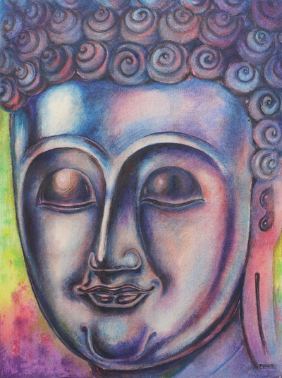 Thailand Buddha Portrait in Blue and Violet