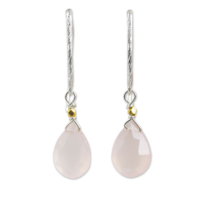 Silver Handcrafted Pink Chalcedony Gold Accent Earrings
