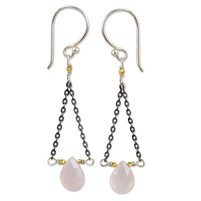 Artisan Crafted Pink Chalcedony Dangle Earrings