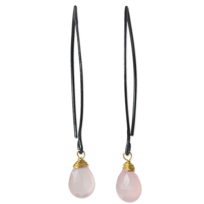 Gold Vermeil Accent Pink Chalcedony Earrings with Silver