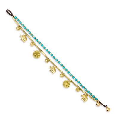 Calcite Bell Anklet with Brass Beads and Charms