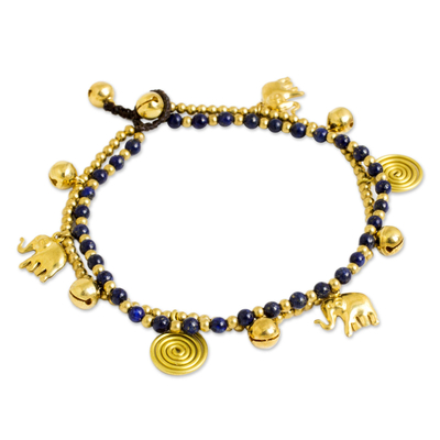 Bell Anklet with Brass Charms and Lapis Lazuli
