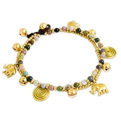 Colorful Thai Agate Bell Anklet with Brass Beads and Charms