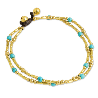 Thailand Blue Calcite Double Strand Brass Bead Anklet