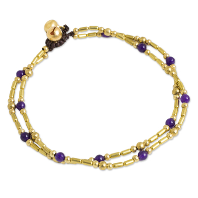 Handcrafted Purple Quartz and Brass Bead Anklet