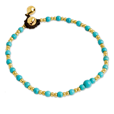 Blue Calcite and Brass Single Strand Anklet