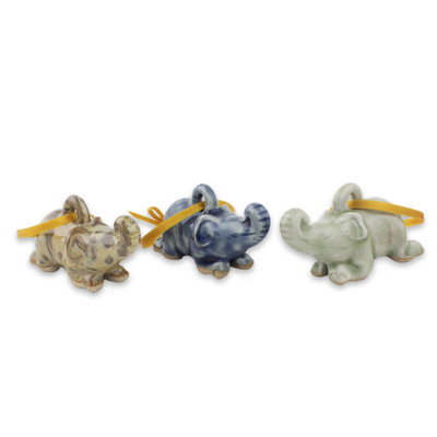 Celadon Ceramic Elephant Ornaments in 3 Colors (Set of 3)