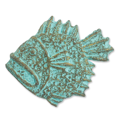Thai Recycled Paper Wall Sculpture of Green Piranha Fish