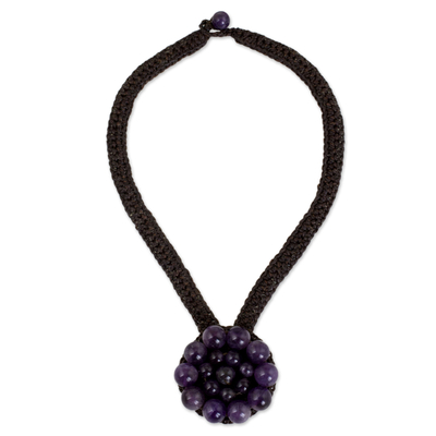 Flower Motif Crocheted Cord Necklace with Amethyst Beads