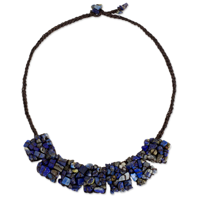 Thai Crocheted Cord Necklace with Lapis Lazuli Chips
