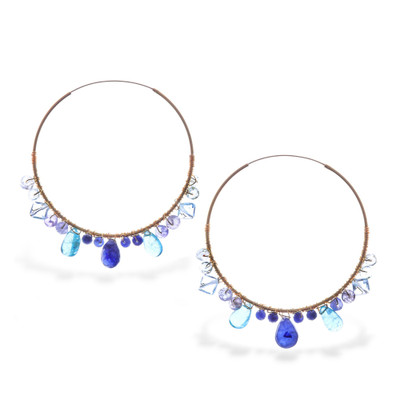 Gold Plated Silver Hoop Earrings with Gemstones