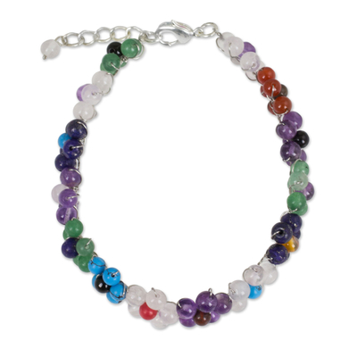 Multicolored Gemstone Bead Necklace with Floral Motif