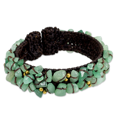 Handcrafted Green Quartz Crocheted Cuff Bracelet