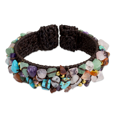 Fair Trade Multi Gemstone Beaded Crocheted Cuff Bracelet