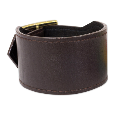 Thai Handcrafted Espresso Brown Leather Wristband