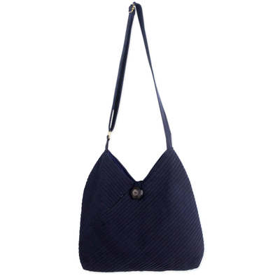 Navy Blue Cotton Hobo Bag with Coin Purse and Multi Pockets