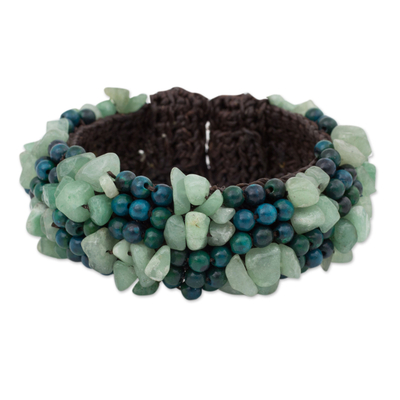 Serpentine and Green Quartz Beaded Wristband Bracelet