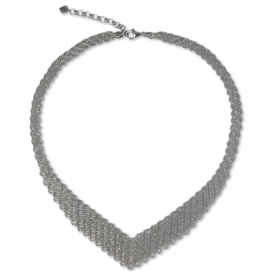 Woven Net Style Sterling Silver 925 Collar Necklace