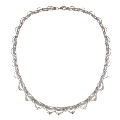 Lacy Sterling Silver Necklace Crafted from Ball Chain