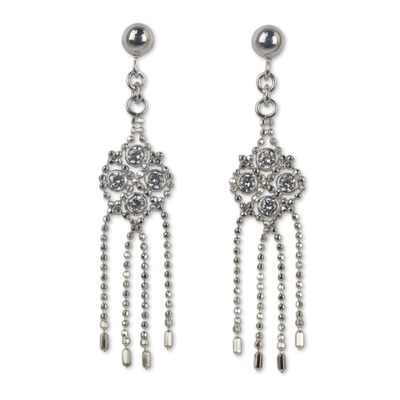 Silver and Cubic Zirconia Waterfall Earrings from Thailand