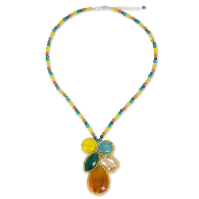 Handcrafted Multicolor Quartz Pendant Necklace from Thailand