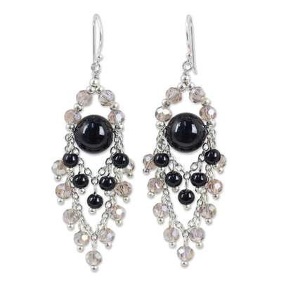 Unique Chandelier Earrings with Onyx and Glass Beads
