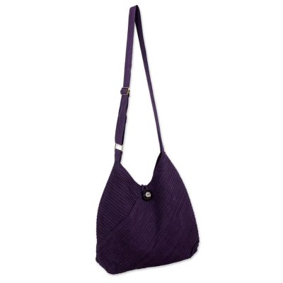 Purple Cotton Hobo Style Handbag with Coin Purse