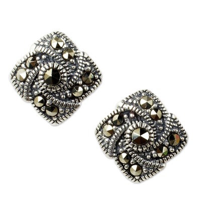 Modern Style 925 Sterling Silver Earrings with Marcasite