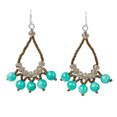 Thai Beaded Jewelry Earrings with Quartz and Glass Beads