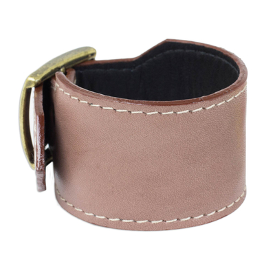Thai Handcrafted Leather Wristband in Grey-Brown
