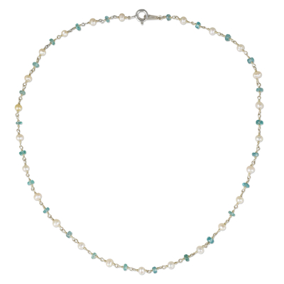 Thai White Pearl and Silver Strand Necklace with Apatite